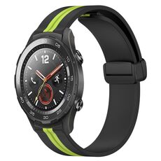 Per Huawei Watch 2 Cinturino in silicone pieghevole da 20 mm con chiusura magnetica (nero + verde lime)
