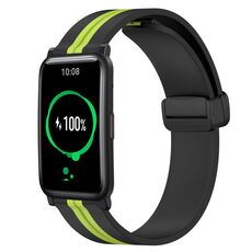 Cinturino per orologio in silicone con chiusura magnetica pieghevole da 20 mm For Honor Watch ES (nero + verde lime)