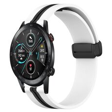 Cinturino per orologio in silicone con chiusura magnetica pieghevole per Honor MagicWatch2 42 mm 20 mm (bianco + nero)