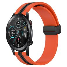 Cinturino per orologio in silicone con chiusura magnetica pieghevole per Honor MagicWatch2 42 mm 20 mm (arancione + nero)