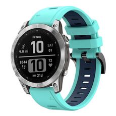 Per Garmin Fenix 7 22mm Cinturino sportivo in silicone bicolore (verde menta + blu)