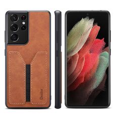 Per Samsung Galaxy S21 Ultra 5G Denior DV Elastic Card Cover posteriore in PU per telefono (marrone)