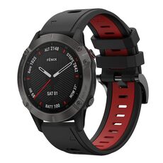 Per Garmin Fenix 6 Sapphire GPS 22mm Cinturino sportivo in silicone bicolore (nero + rosso)