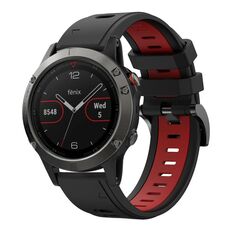 Per Garmin Fenix 5 22mm Cinturino sportivo in silicone bicolore (nero + rosso)