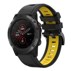 Per Garmin Fenix 5 Plus 22mm Cinturino sportivo in silicone bicolore (nero + giallo)