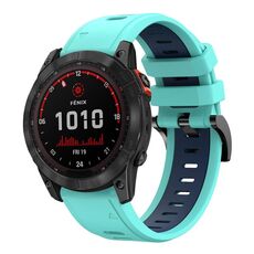 Per Garmin Fenix 7X 26mm Cinturino sportivo in silicone bicolore (verde menta + blu)