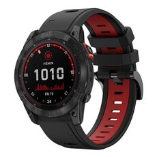 Per Garmin Fenix 7X 26mm Cinturino sportivo in silicone bicolore (nero + rosso)