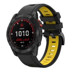 Per Garmin Fenix 7X 26mm Cinturino sportivo in silicone bicolore (nero + giallo)