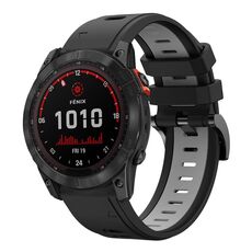 Per Garmin Fenix 7X 26mm Cinturino sportivo in silicone bicolore (nero + grigio)