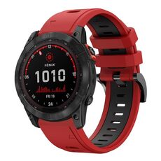 Per Garmin Fenix 7X 26mm Cinturino sportivo in silicone bicolore (rosso + nero)