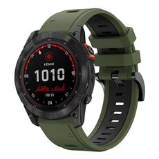 Per Garmin Fenix 7X 26mm Cinturino sportivo in silicone bicolore (verde militare + nero)