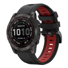 Per Garmin Fenix 7X Solar 26mm Cinturino sportivo in silicone bicolore (nero + rosso)