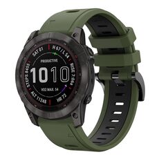 Per Garmin Fenix 7X Solar 26mm Cinturino sportivo in silicone bicolore (verde militare + nero)