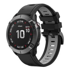 Per Garmin Fenix 6X 26mm Cinturino sportivo in silicone bicolore (nero + grigio)