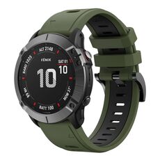 Per Garmin Fenix 6X Pro 26mm Cinturino sportivo in silicone bicolore (verde militare + nero)