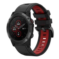 Per Garmin Fenix 5X Plus 26mm Cinturino sportivo in silicone bicolore (nero + rosso)