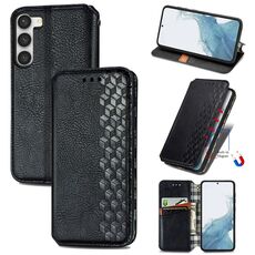 Per Samsung Galaxy S23 + 5G Cubic Grid Pressed Custodia per telefono magnetica in pelle (nero)