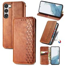 Per Samsung Galaxy S23 + 5G Cubic Grid Pressed Custodia per telefono magnetica in pelle (marrone)