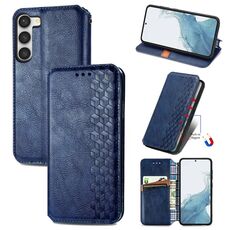 Per Samsung Galaxy S23 + 5G Cubic Grid Pressed Custodia per telefono magnetica in pelle (blu)