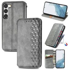 Per Samsung Galaxy S23 + 5G Cubic Grid Pressed Custodia per telefono magnetica in pelle (grigio)