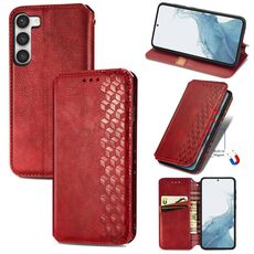 Per Samsung Galaxy S23 + 5G Custodia per telefono magnetica in pelle con griglia cubica (rossa)