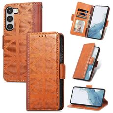Per Samsung Galaxy S23 + 5G Griglia Custodia per cellulare in pelle (marrone)