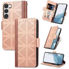 Per Samsung Galaxy S23 + 5G Griglia Custodia per cellulare in pelle (cachi)