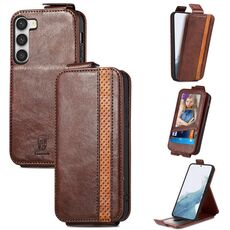 Per Samsung Galaxy S23 + 5G Splicing Wallet Card Holder Vertical Flip Custodia per telefono in pelle (marrone)