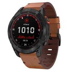 Per Garmin Fenix 7X Solar 26mm Cinturino in pelle con fibbia in acciaio (marrone)