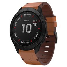 Per Garmin Fenix ​​6X Sapphire 26mm Cinturino in pelle con fibbia in acciaio (marrone)