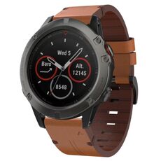 Per Garmin Fenix ​​5X Sapphire 26mm Cinturino in pelle con fibbia in acciaio (marrone)