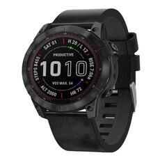 Per Garmin Fenix 7X 26mm Cinturino in pelle con fibbia in acciaio (nero)