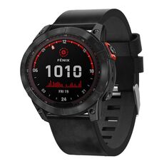 Per Garmin Fenix 7X Solar 26mm Cinturino in pelle con fibbia in acciaio (nero)
