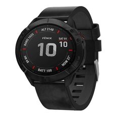 Per Garmin Fenix ​​6X Sapphire 26mm Cinturino in pelle con fibbia in acciaio (nero)