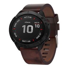 Per Garmin Fenix ​​6X Sapphire 26mm Cinturino in pelle con fibbia in acciaio (marrone)