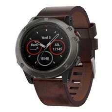 Per Garmin Fenix ​​5X Sapphire 26mm Cinturino in pelle con fibbia in acciaio (marrone)