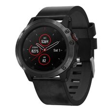 Per Garmin Fenix 5X Plus 26mm Cinturino in pelle con fibbia in acciaio (nero)