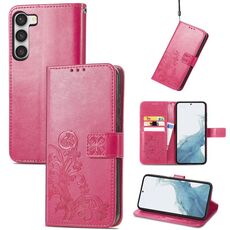 Per Samsung Galaxy S23 + 5G Custodia per telefono in pelle con fibbia in rilievo a quattro foglie (rosa)
