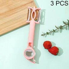 3 pezzi 7 in 1 apribottiglie peeling multifunzionale grattugia apriscatole (rosa)
