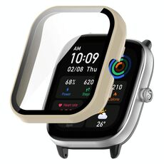 Per Amazfit GTS4 Mini PC + custodia protettiva integrata in vetro temperato (bianco avorio)