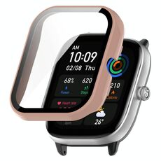 Per Amazfit GTS4 Mini PC + custodia protettiva integrata in vetro temperato (rosa)