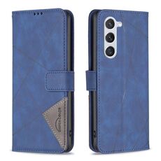 Custodia per telefono in pelle con struttura a rombo con fibbia magnetica per Samsung Galaxy S23 5G (blu)
