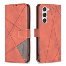 Custodia per telefono in pelle con struttura a rombo con fibbia magnetica per Samsung Galaxy S23 5G (marrone)