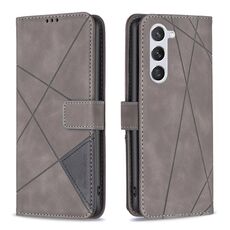 Per Samsung Galaxy S23 5G Custodia per telefono in pelle con struttura a rombo con fibbia magnetica (grigio)