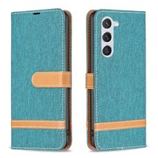 Per Samsung Galaxy S23 5G Color Block Denim Texture Custodia per telefono in pelle (verde)