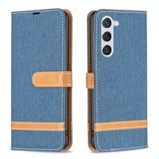Per Samsung Galaxy S23 5G Color Block Denim Texture Custodia per telefono in pelle (blu scuro)