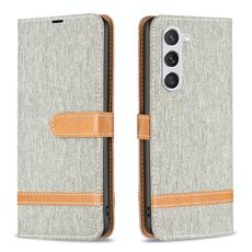 Per Samsung Galaxy S23 5G Color Block Denim Texture Custodia per telefono in pelle (grigio)