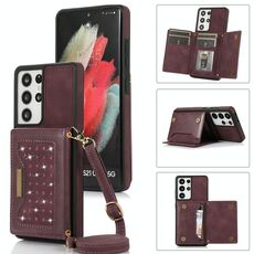 Per Samsung Galaxy S21 Custodia per telefono in pelle RFID ultra tripla con cordino (rosso)