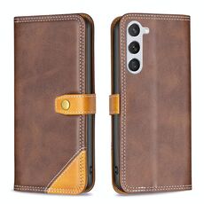 Per Samsung Galaxy S23 5G Custodia per telefono in pelle con doppio filo per cucire abbinata a colori (marrone)