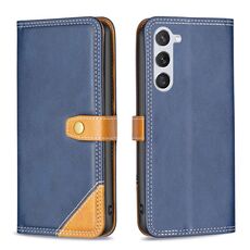 Per Samsung Galaxy S23 5G Custodia per telefono in pelle con doppio filo per cucire abbinata a colori (blu)